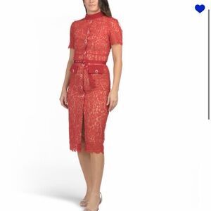 Dalia MacPhee Red Lace Button-Up Dress